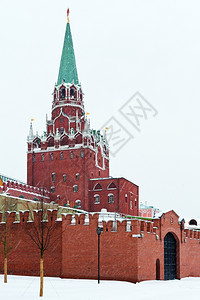 莫斯科雪冬季下雪日克里姆林特罗斯卡雅塔图片