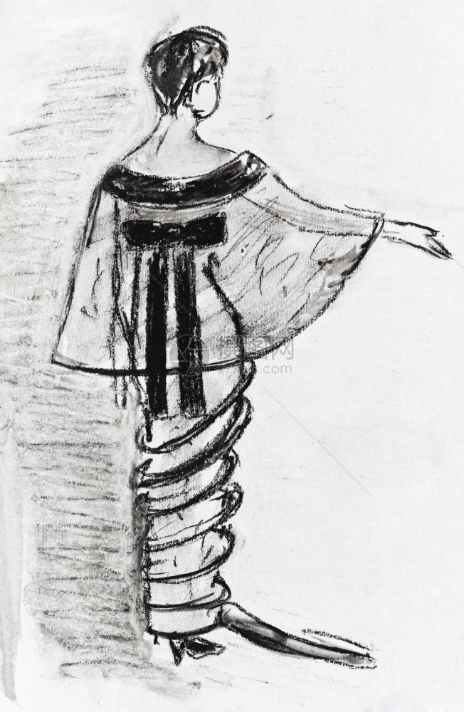 20世纪的时尚194年女士夜丝绒裙子和Tafetafipet图片