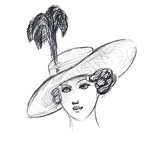 20世纪的时尚10年后戴羽毛女日帽图片