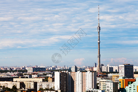 莫斯科全景和奥卡迪诺电视塔背景图片