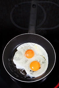 俯视图在平底锅上煎两个鸡蛋图片