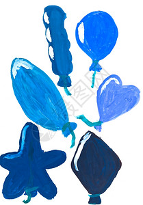 儿童绘画不同形状的蓝色气球图片
