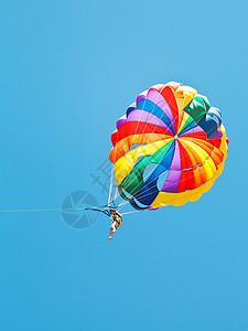 夏日在蓝天降落伞上跳的女孩图片