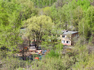 在阳光明媚的春日绿树林中幼儿园图片