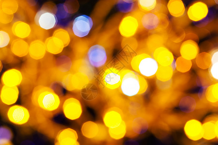 抽象的模糊背景黑暗黄色和紫交织在Xmas树上电藻园闪耀的圣诞灯光图片