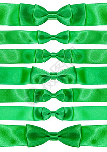 在白色背景上隔离的绿色讽刺带上一组对称弓结高清图片