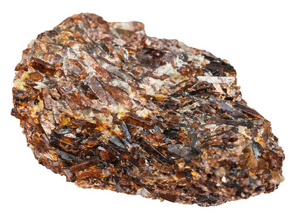 天然矿物石的大型白底分离的泰坦提苯钙钛图片