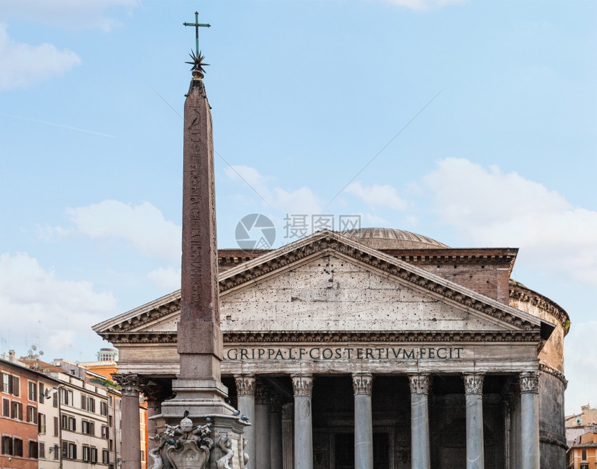 前往意大利旅行罗马城Piazzadellaroonda的潘席恩寺庙和埃吉普提安方尖碑前视窗图片