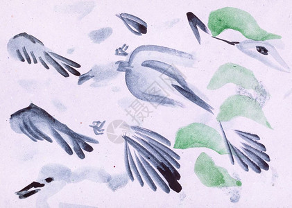 以水彩油漆为特色用水彩涂料进行神博库加风格的培训粉色彩纸上鸟的刷孔图片