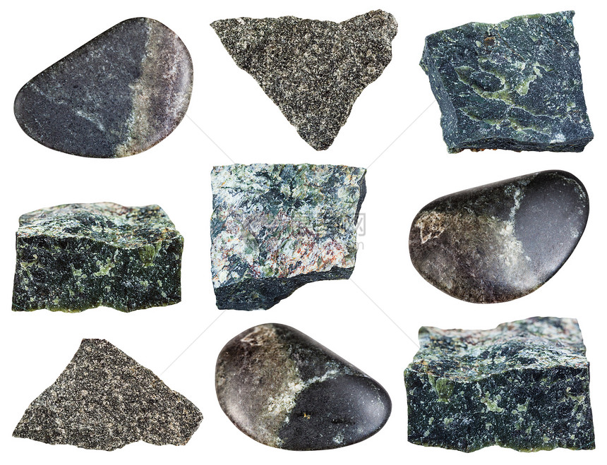 收集的自然矿物样本各种Dunite奥利文岩白底分离的石头图片