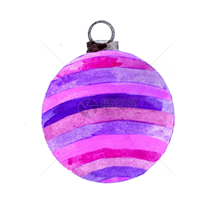 杂水彩色圣诞酒或装饰品各种紫色图片
