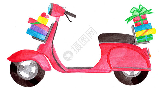 摩托车手绘配有礼品的意大利骑车背景