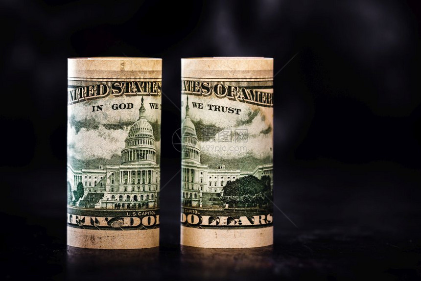 暗底面折50美元钞票的反面图片