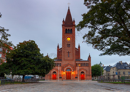 圣保罗教堂夜间照明在黎哥本哈根丹麦图片