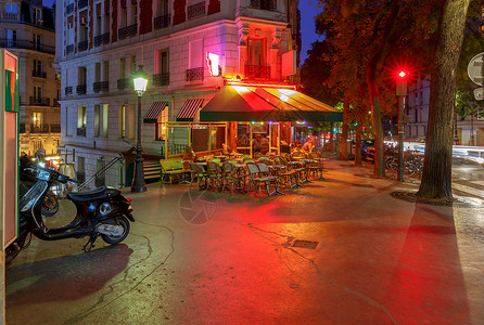巴黎法国晚上蒙马特街背景图片