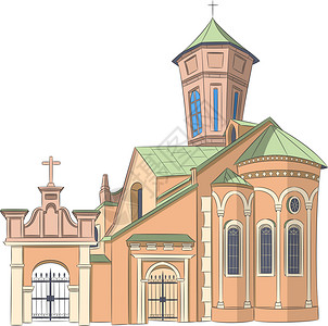 圣母大教堂建造神圣母玛利亚承建古老的石墓大教堂插画