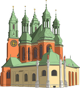 中世纪大教堂波兹南老教堂插画