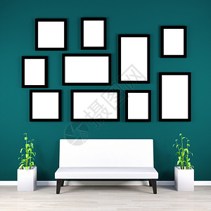 带家具的墙壁上空相照片框架挂墙上的空相照片框架背景图片