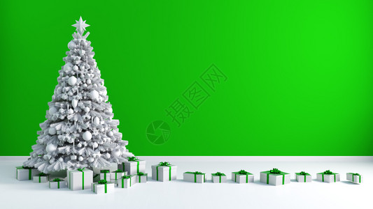 圣诞树背景与绿色长墙上的复制空间圣诞树背景与复制空间图片