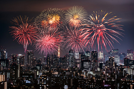 日本烟花日本东京市风景的烟花节日背景