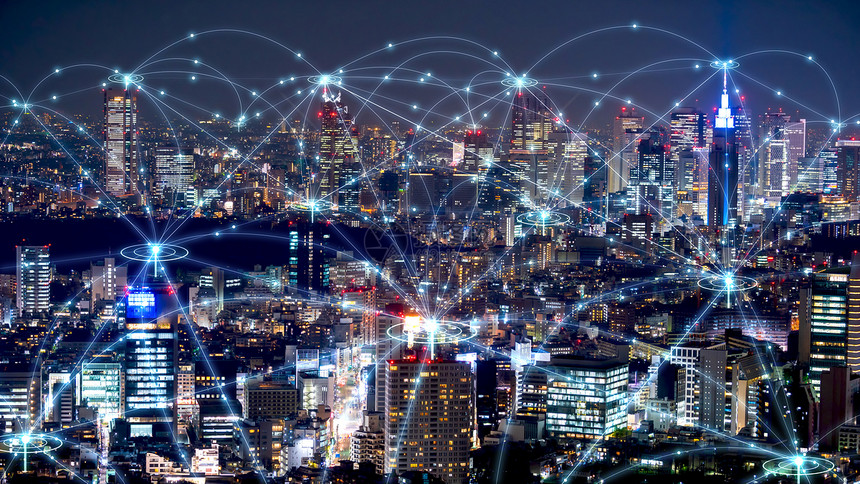 日本东京智能城市和通信网络连接概念图片