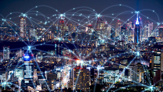 日本东京智能城市和通信网络连接概念图片