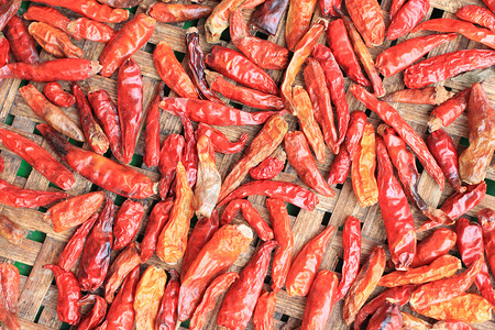 红辣椒因太阳能泰国民俗保存食物的概念而干涸背景图片