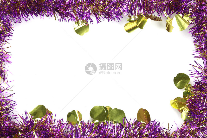 白色背景的圣诞金彩的紫混合体并有复制空间来设计你的工作概念图片