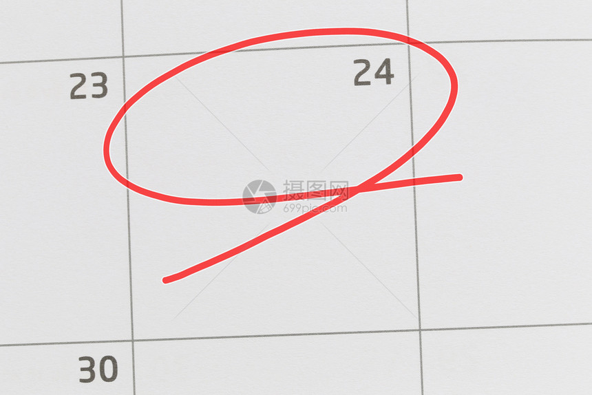 关注日历中的第24号和空白的红色椭圆来设计你的想法和工作概念图片