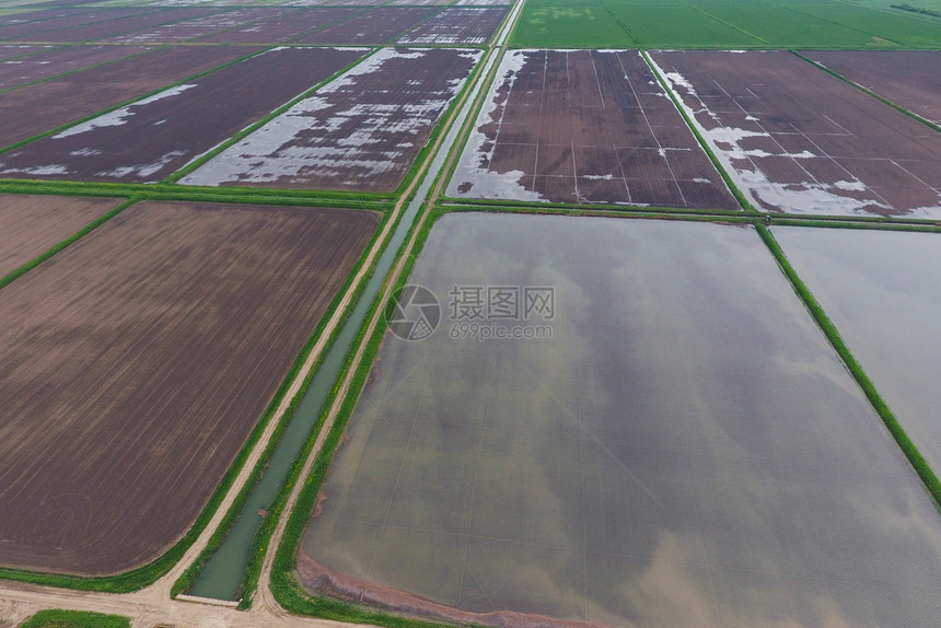 洪水淹没的稻田地种植大米的农艺方法田地种植大米的用水淹没上面的景象田地种植大米的农艺方法图片