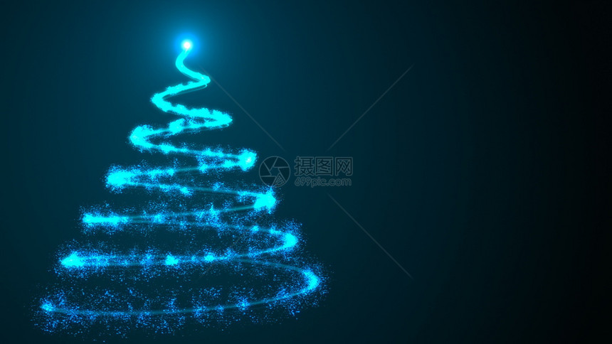 简单的圣诞树就像太空中许多闪亮颗粒的螺旋一样3D为快乐的节日提供了背景简单的圣诞树3D为快乐的节日提供了背景图片