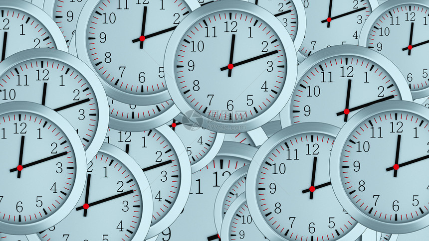 许多带有时秒分箭头的3d简易钟是电脑生成的现代商务背景许多带有时秒和分箭头的3d简单时钟是计算机生成的现代商业背景图片