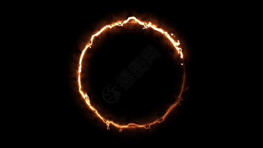 计算机产生黑色背景的火能环3D提供抽象的火力圈背景图片