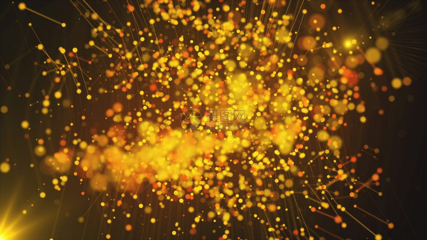 计算机生成了抽象的美丽背景金粒子点和线条3D映射图片