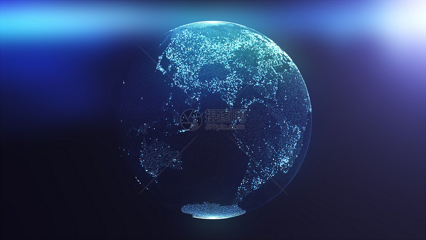 由光线照亮的微粒和点组成环球计算机生成3D数字地球背景的3D投影由光线照亮的微粒和点组成环球计算机生成3D数字地球的D投影图片