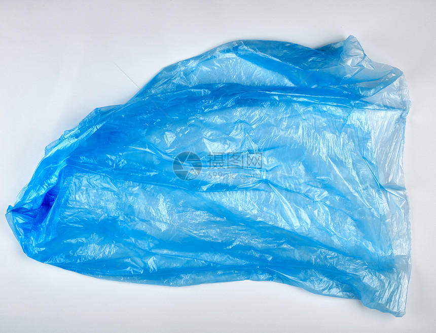 堆积蓝色塑料袋垃圾桶白色背景顶视图图片