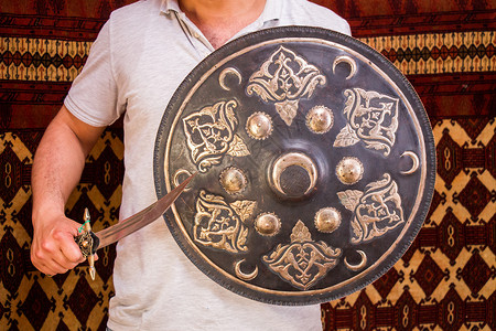 圆盾牌奥斯曼时代的古董盾牌背景