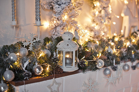 装饰圣诞花园的架子壁炉圣诞装饰品和玩具9310背景图片