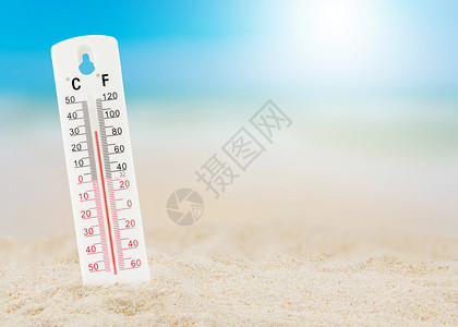 海滩温度计概念世界热度背景图片