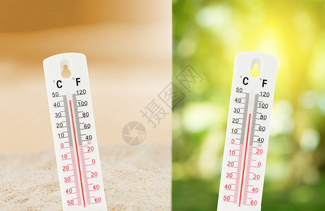 热带温度在户外计上测量并比较自然环境概念图片