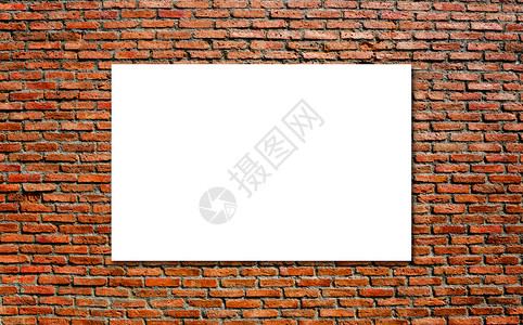 厚砖红色墙纹理背景的空白纸板模拟商业演示内容概念背景图片