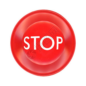 红色塑料停止按钮孤立于白色红停止按钮图片