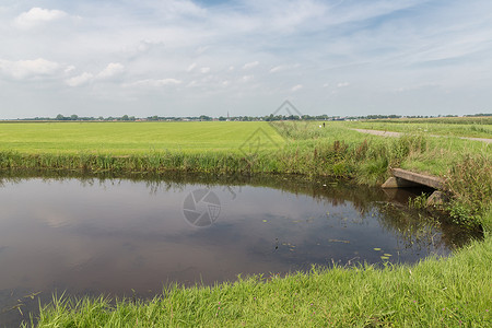 具有水道和混凝土涵洞的荷兰乡村背景图片