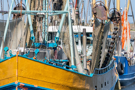 荷兰港的虾渔船Lauwersoog荷兰港的Prawn渔船Lauwersoog图片