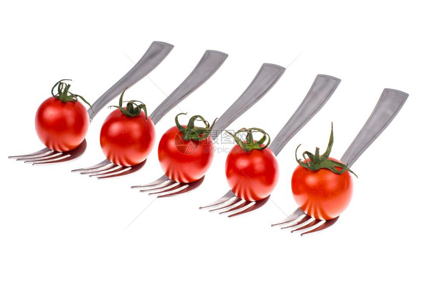 饮食健康营养概念叉子上的樱桃西红柿工作室照片图片