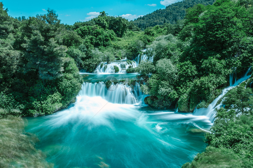 克罗地亚Sibenik克罗地亚公园之一Krka公园的瀑布长期克罗地亚Sibenik的Krka公园图片