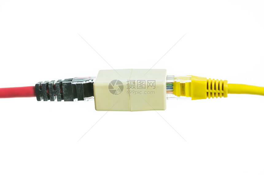 RJ45以白色背景隔离的网络电缆图片