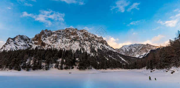 一个美丽的湖叫做奥地利的绿湖旅游目地全景冬天图片