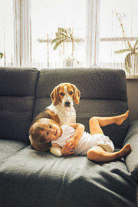 小女婴和狗坐在沙发上小狗坐在沙发上小狗坐在沙发上图片