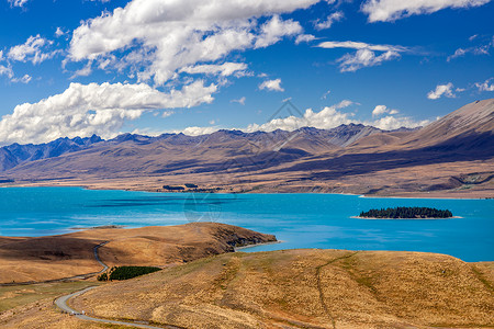 新西兰多彩色Tekapo湖风景背景图片